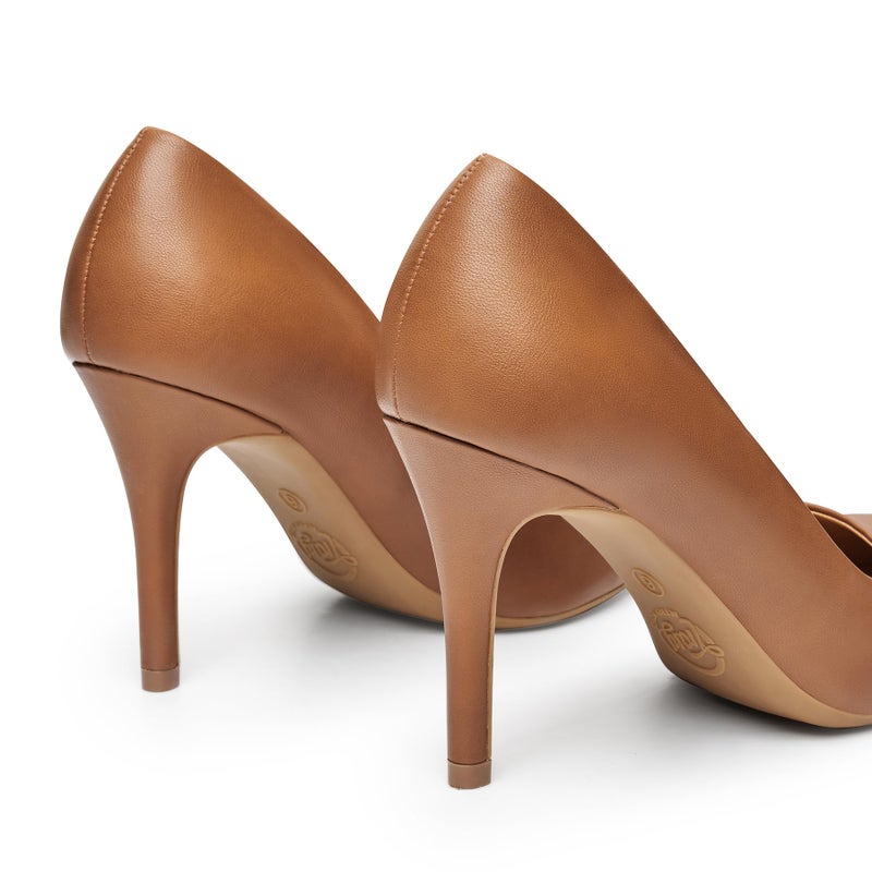 Trary Womenâ€™s High Heel Dress Pump Pointed Toe Shoe Classic Office Special Dressy Casual PU Brown10 - Image 2
